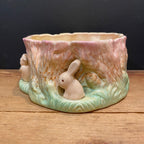 Vintage Sylvac English Pixie & Rabbit Tree Stump Planter – Made in England