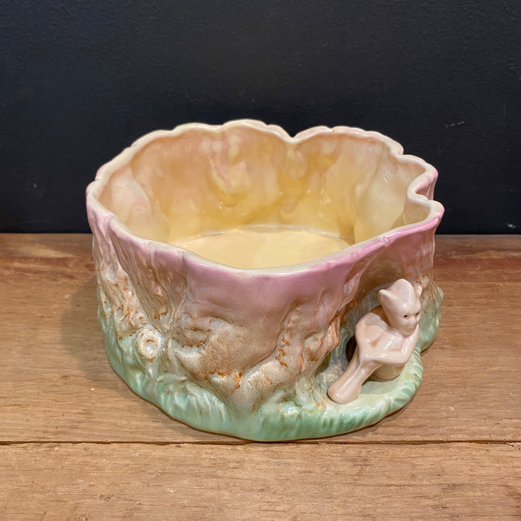 Vintage Sylvac English Pixie & Rabbit Tree Stump Planter – Made in England