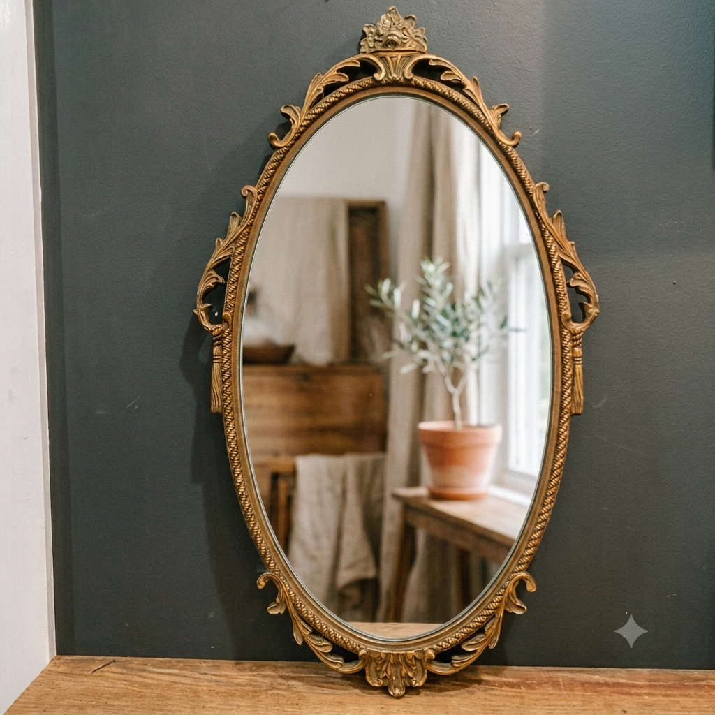 Vintage English Gilt Oval Wall Mirror