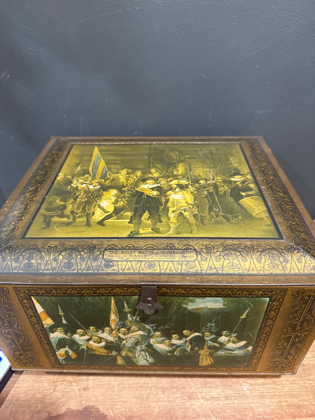 Early 20th Century Lithographed Tin Featuring Rembrandt’s The Night Watch
