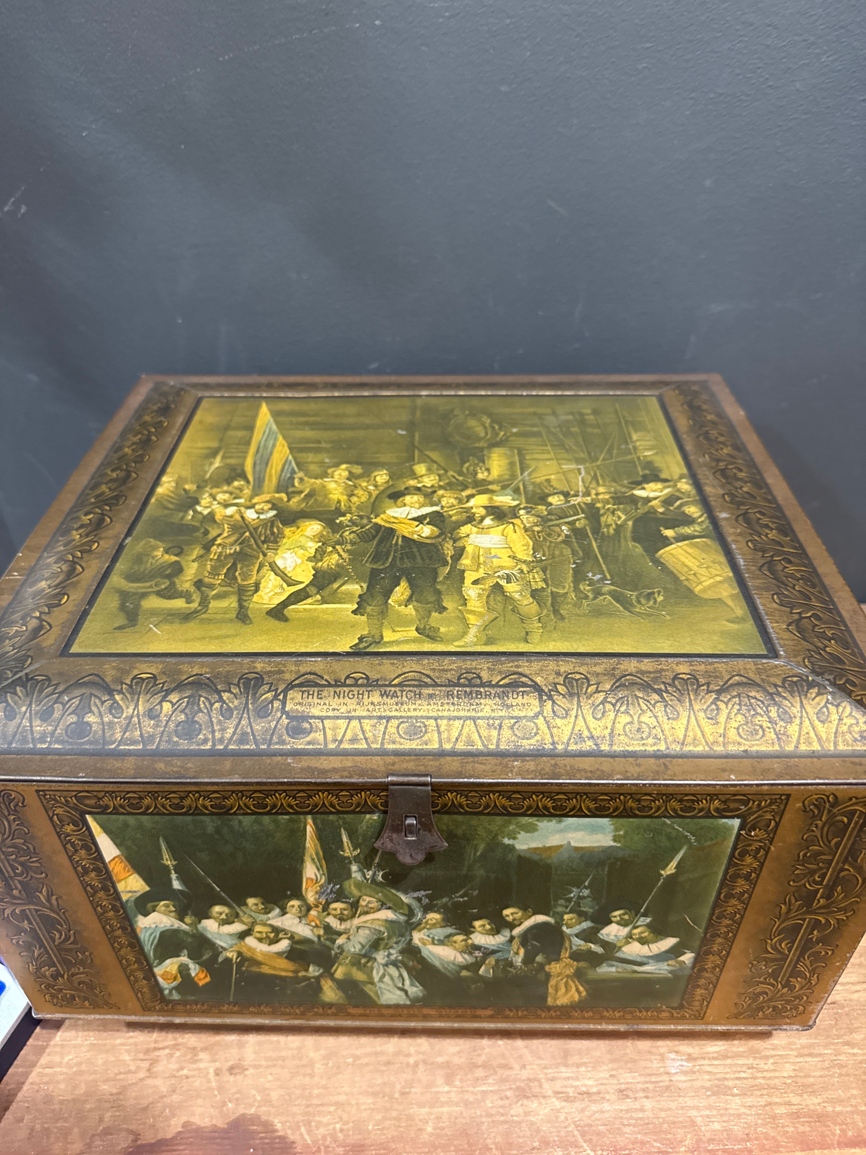 Early 20th Century Lithographed Tin Featuring Rembrandt’s The Night Watch