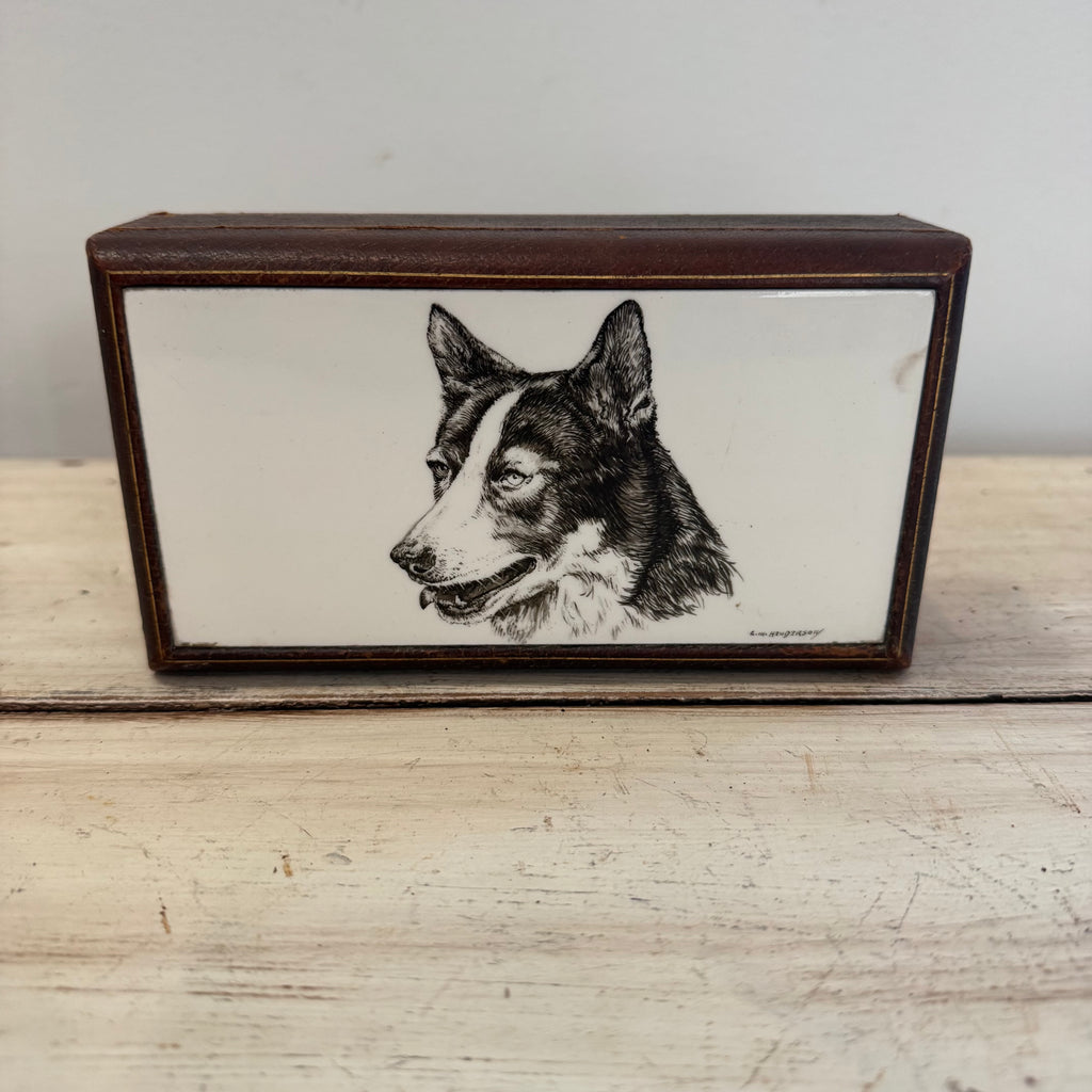 Signed Siberian Husky Leather & Wood Box