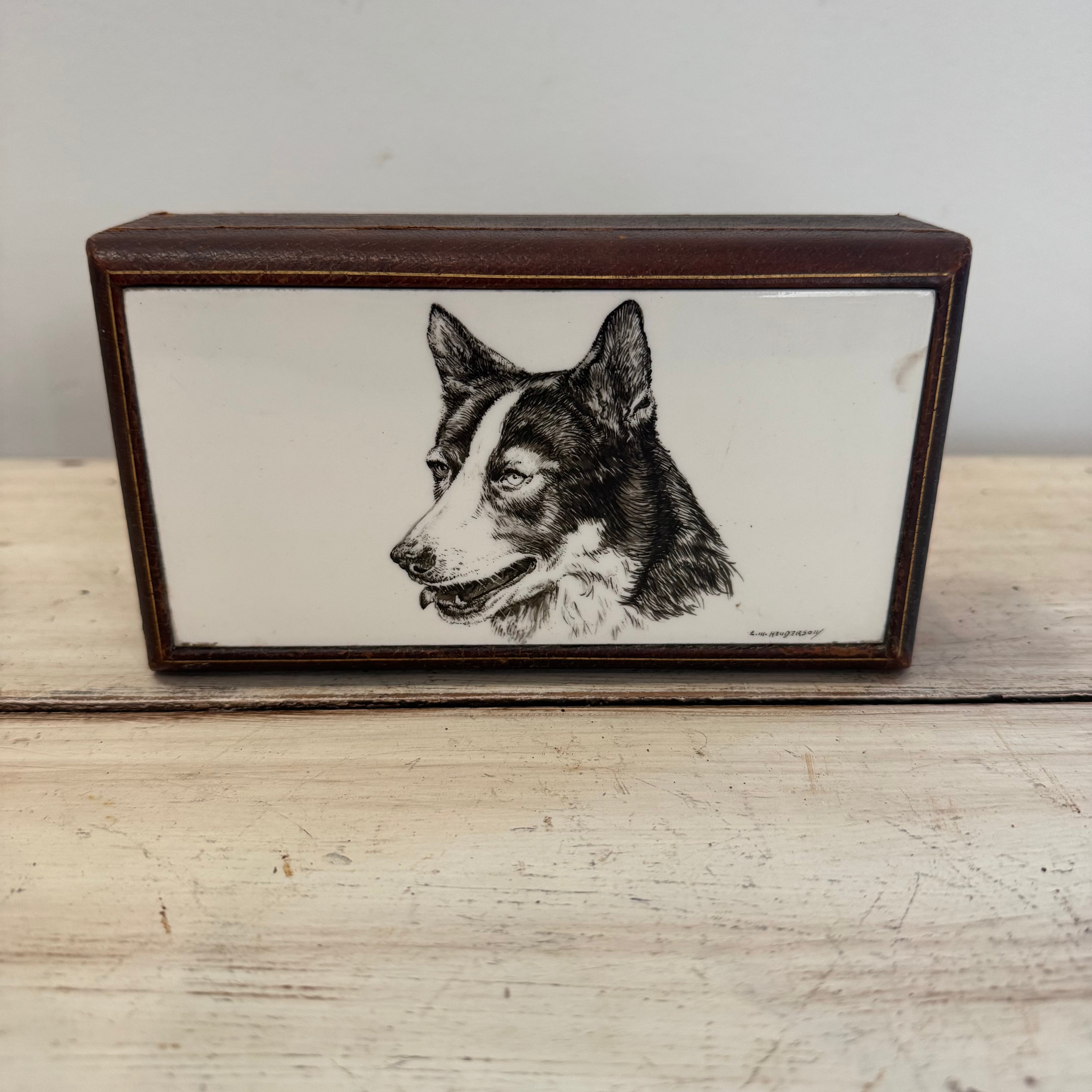 Signed Siberian Husky Leather & Wood Box