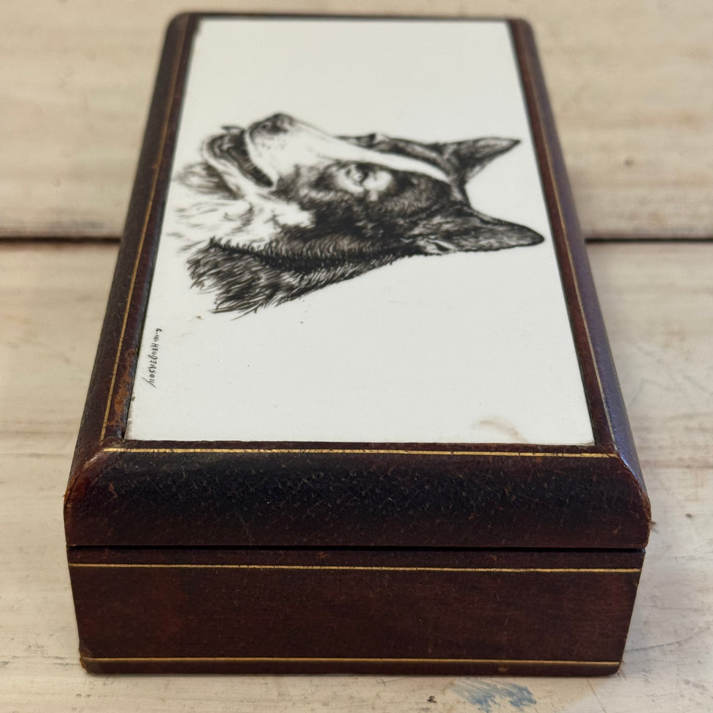 Signed Siberian Husky Leather & Wood Box