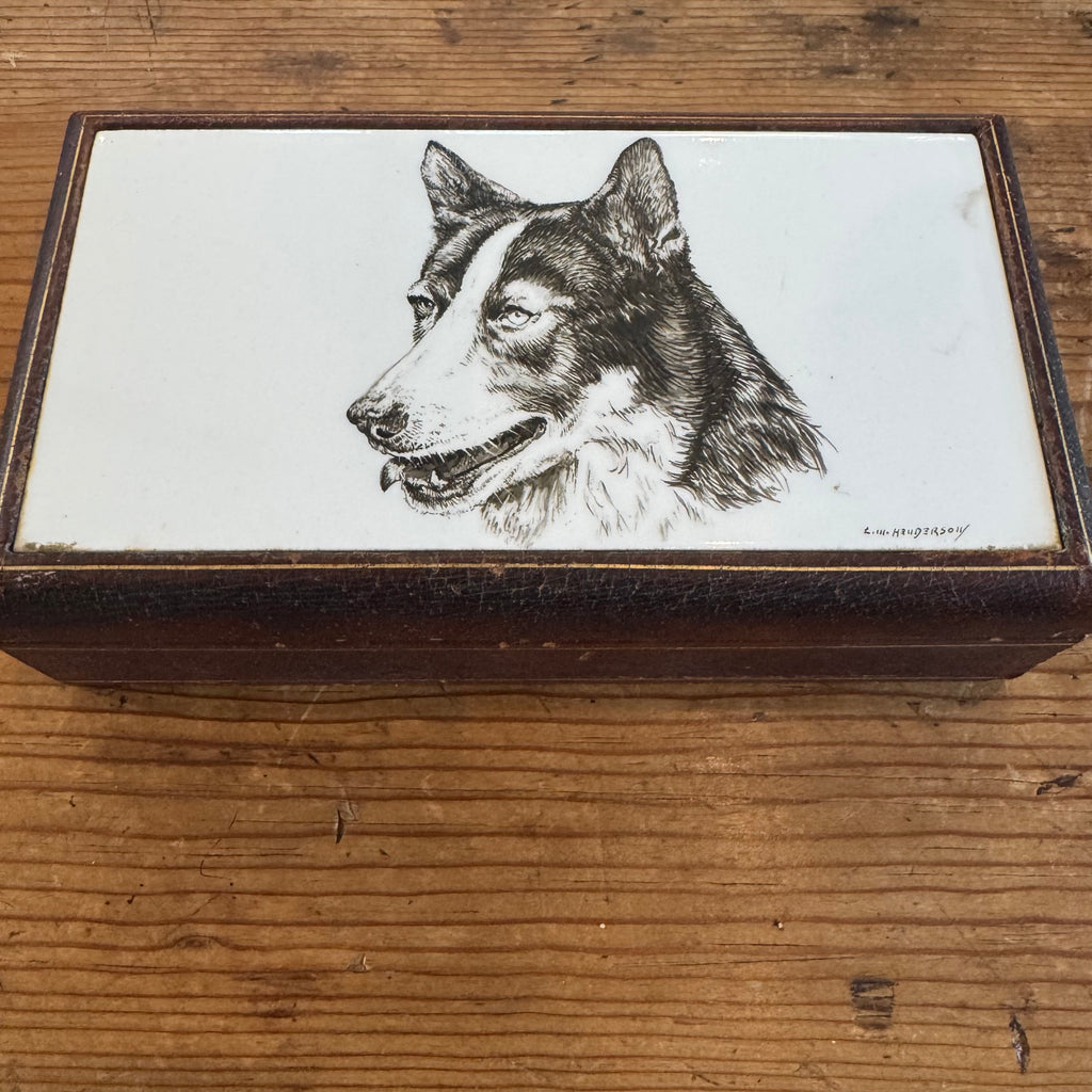 Signed Siberian Husky Leather & Wood Box