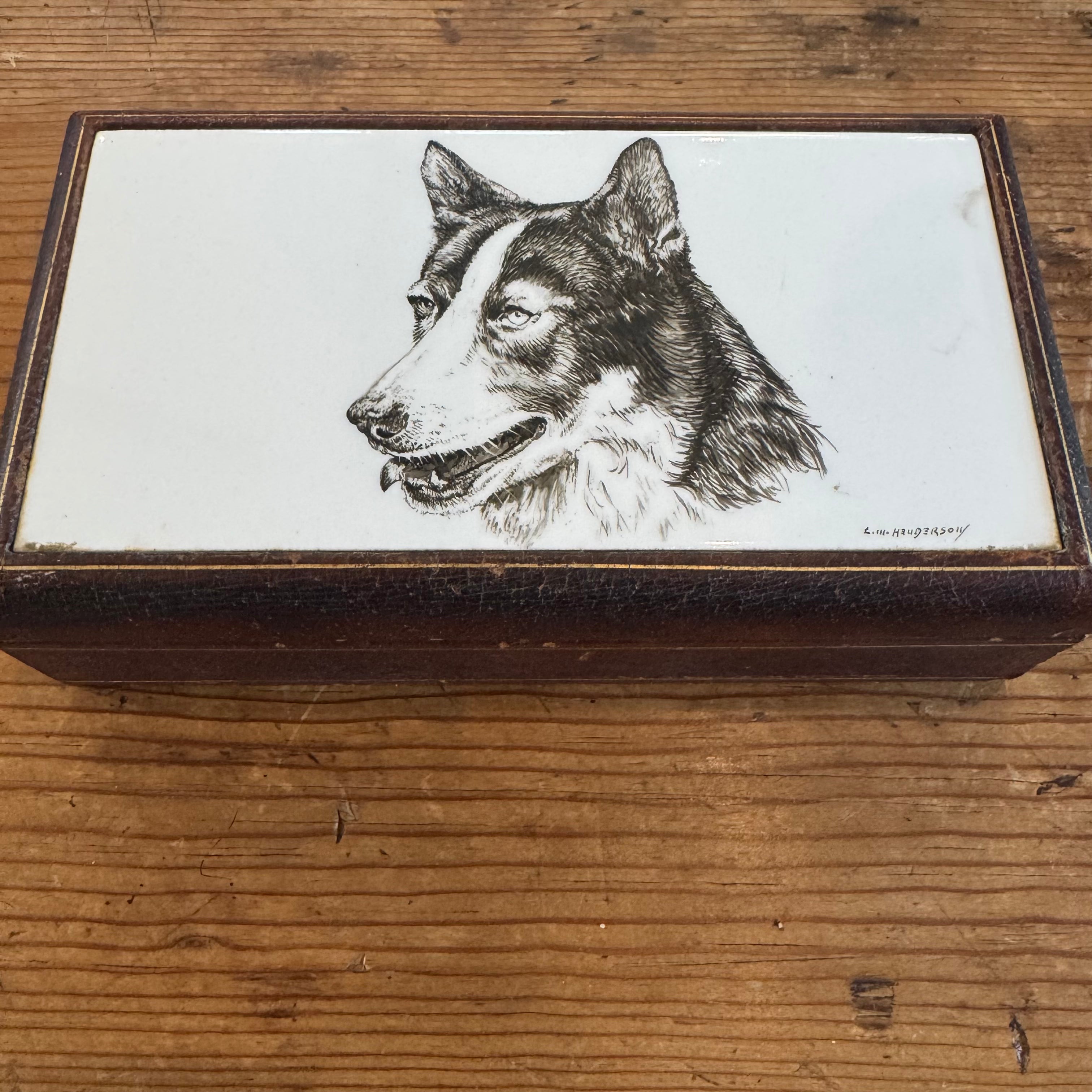 Signed Siberian Husky Leather & Wood Box