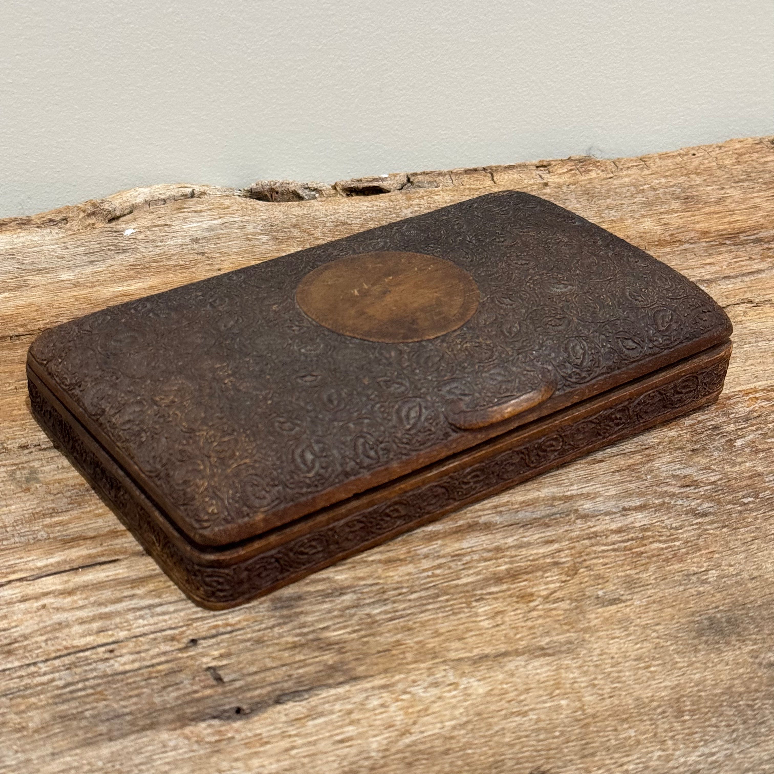 English Wooden Box with Tooled Detail