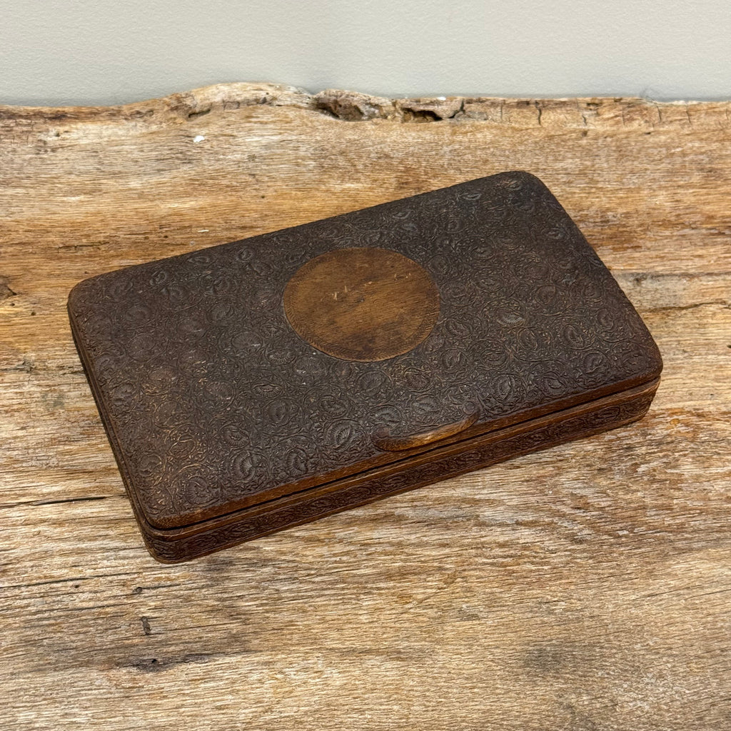 English Wooden Box with Tooled Detail