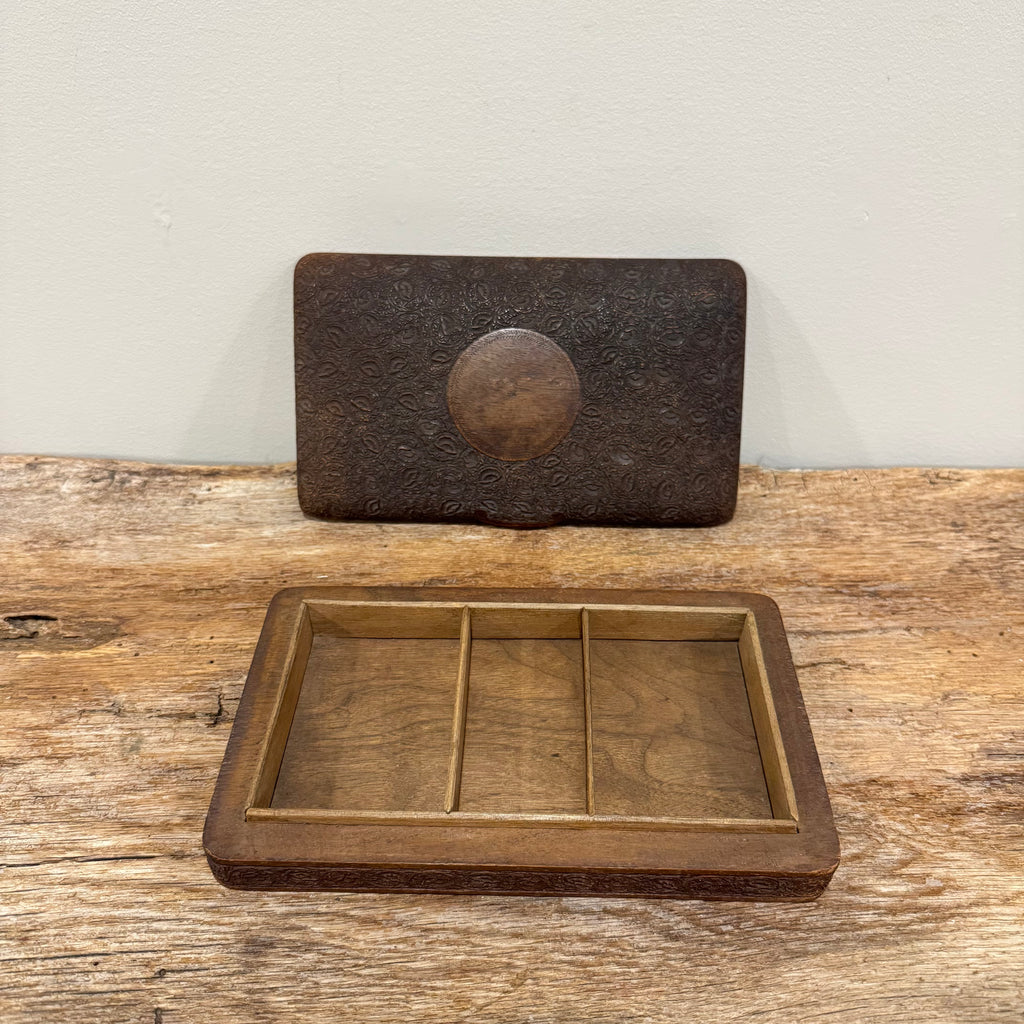 English Wooden Box with Tooled Detail