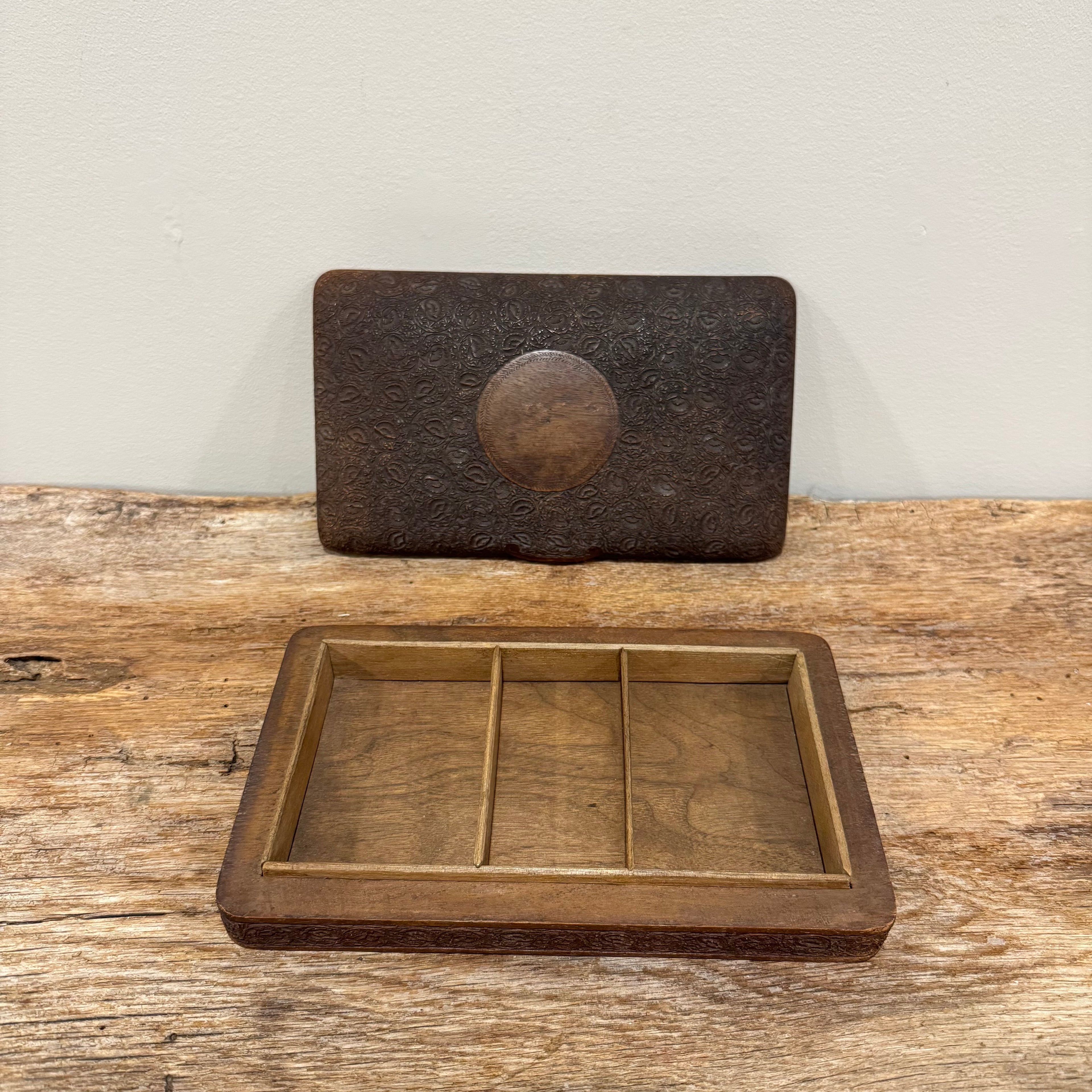 English Wooden Box with Tooled Detail