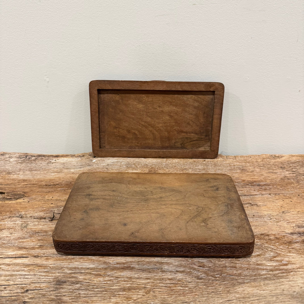 English Wooden Box with Tooled Detail