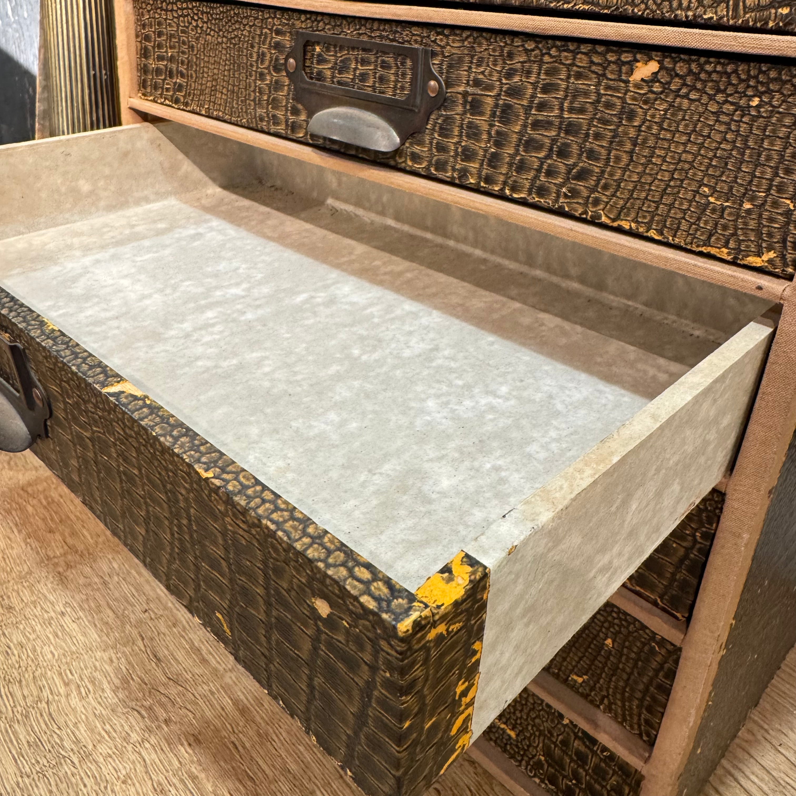 Vintage English Faux Crocodile Six-Drawer Filing Chest