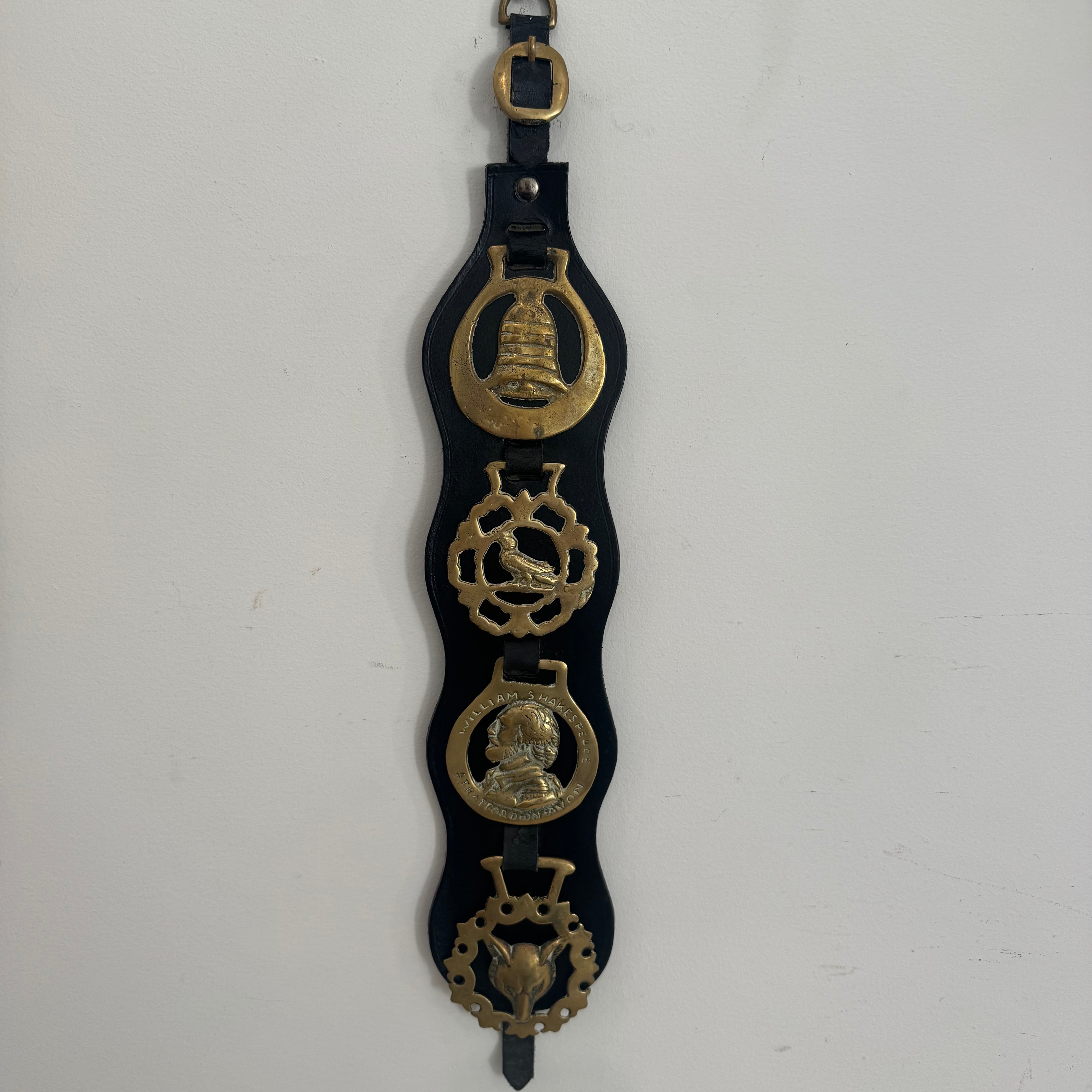 Vintage English Horse Brass on Leather - Shakespeare