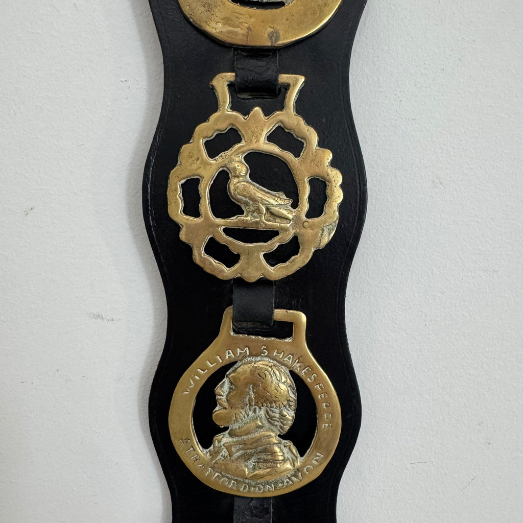 Vintage English Horse Brass on Leather - Shakespeare