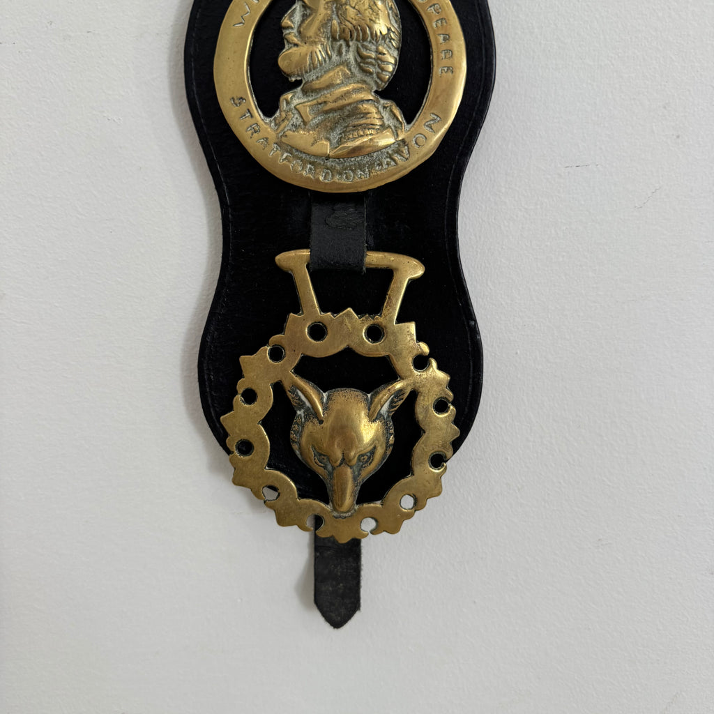 Vintage English Horse Brass on Leather - Shakespeare
