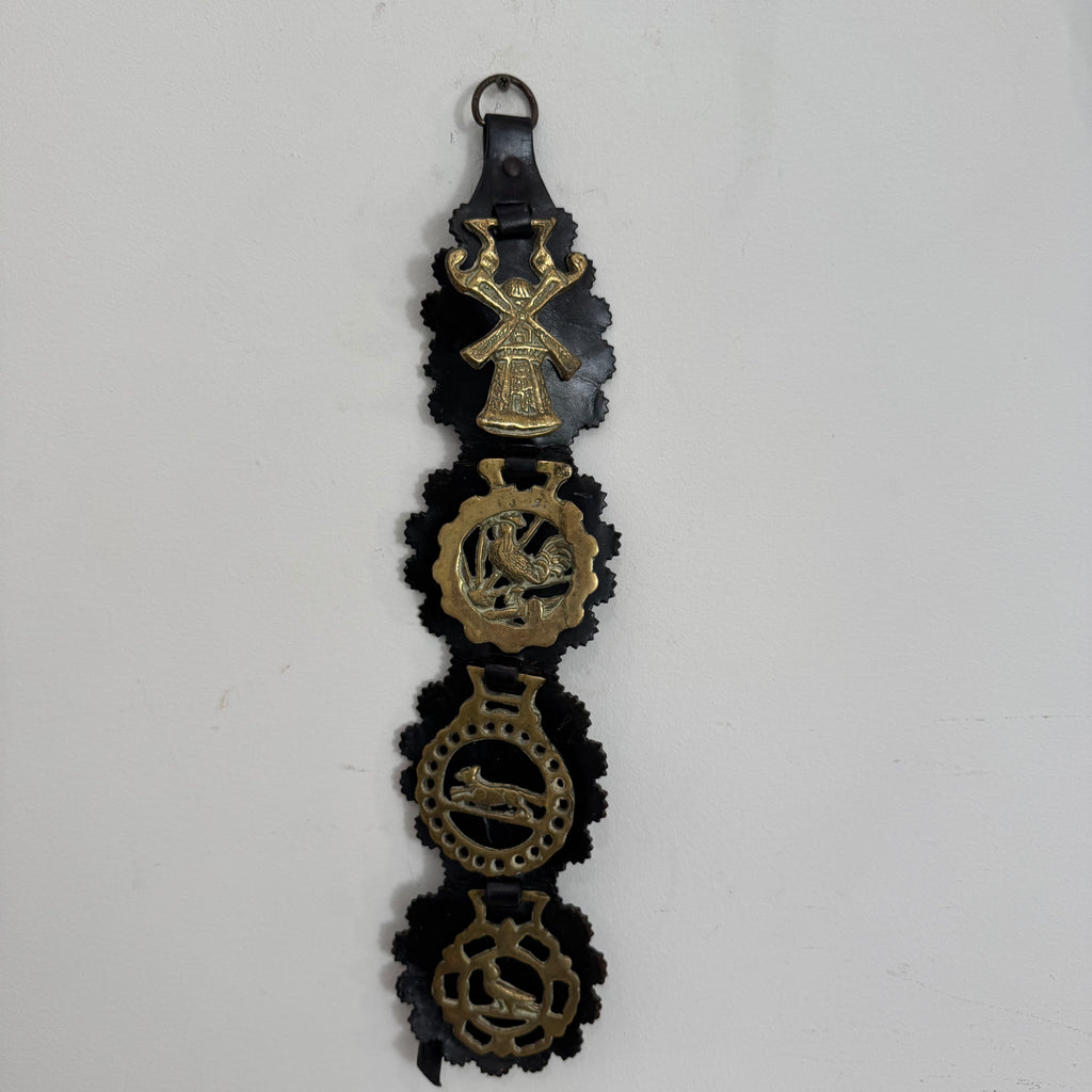 English Scalloped Horse Brass on Leather