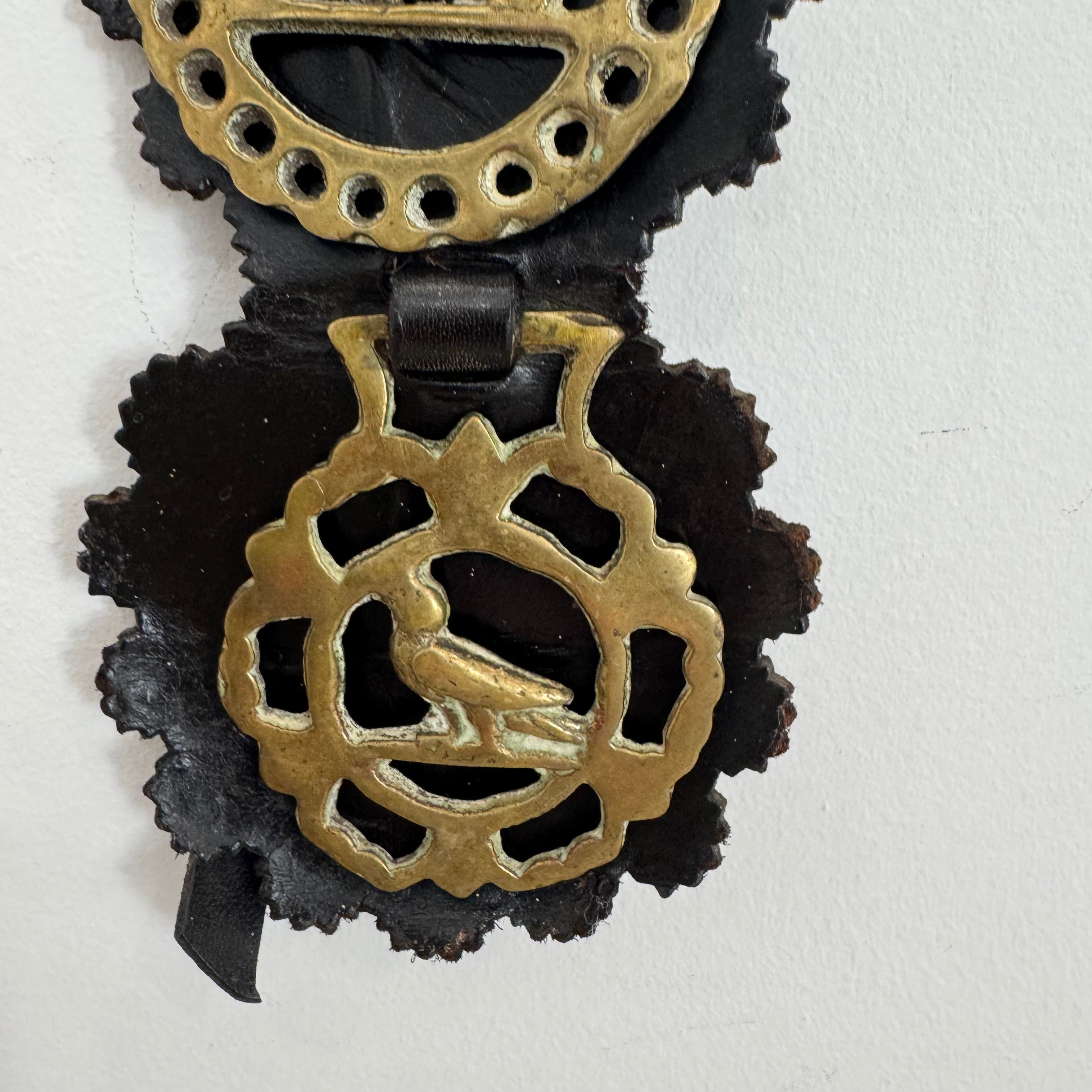 English Scalloped Horse Brass on Leather