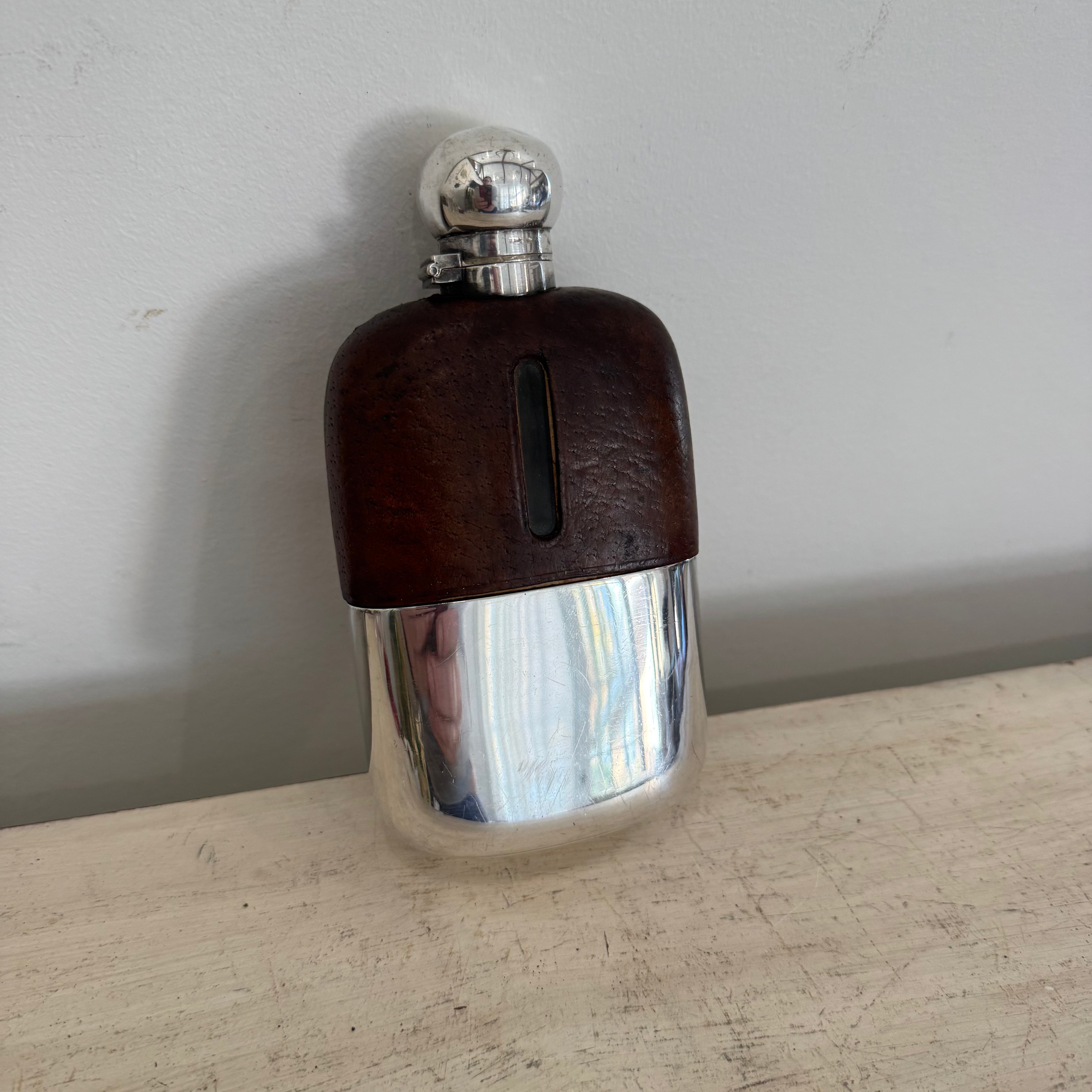 Vintage English R. Finnigan Leather Hip Flask