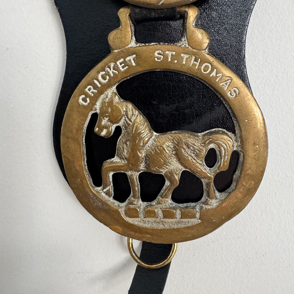 English Somerset estate Horse Brass on Leather *as found
