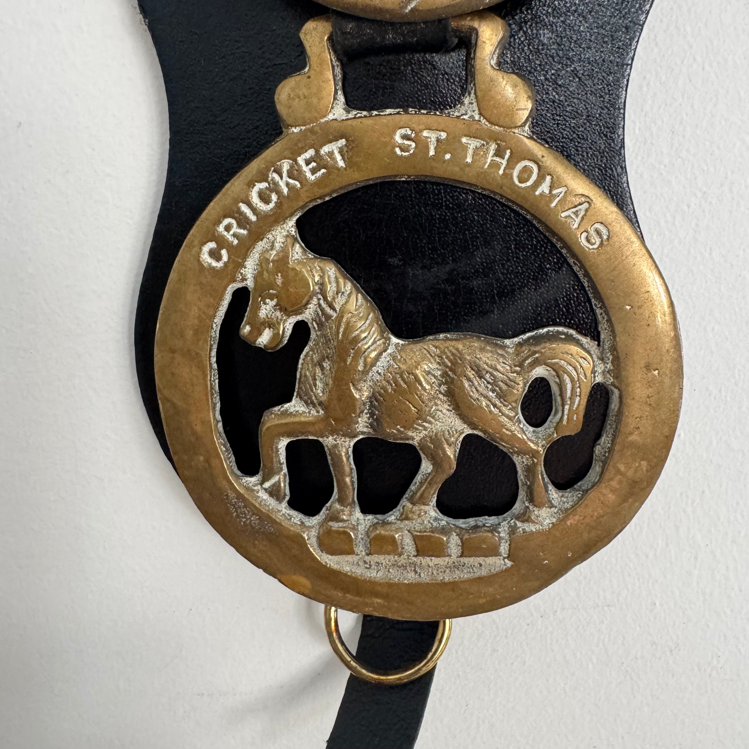 English Somerset estate Horse Brass on Leather *as found