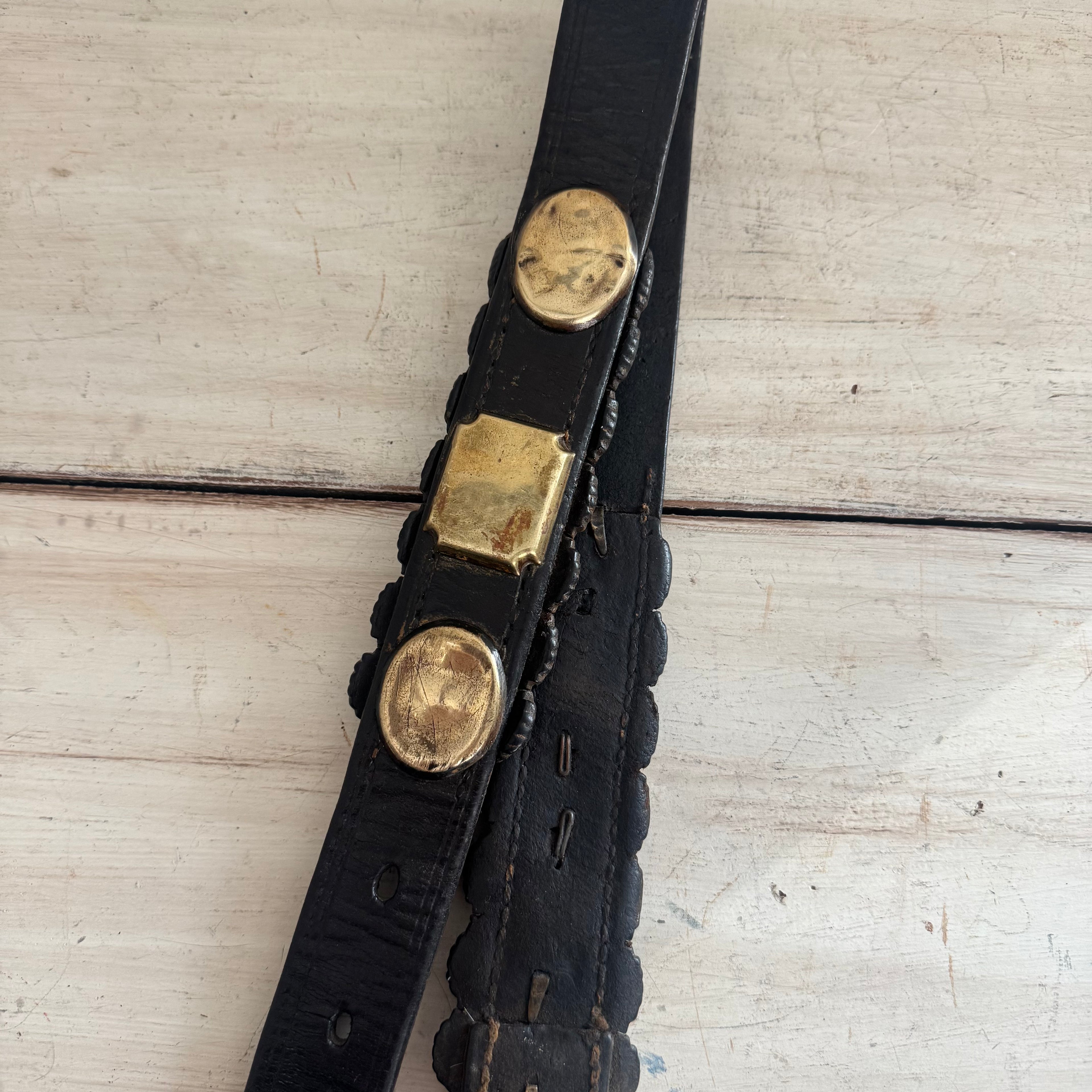 English Leather Horse Harness Strap with Brass Studs