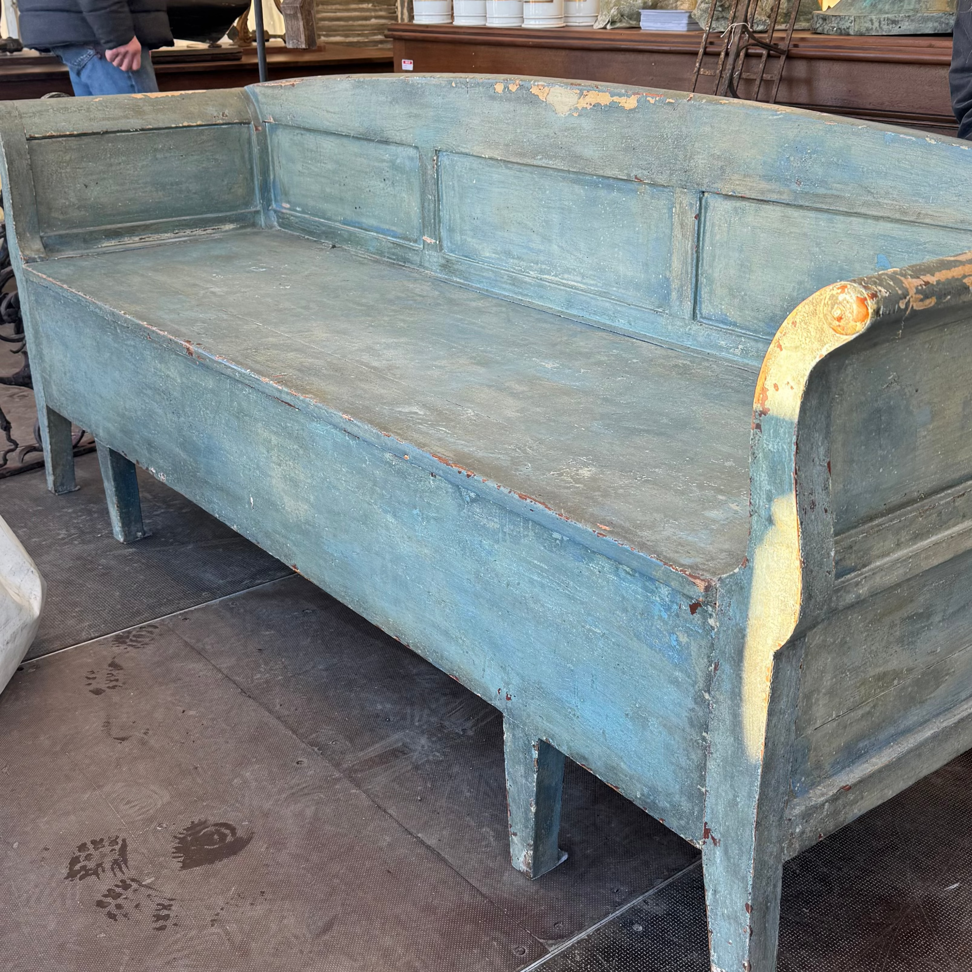 Swedish Blue Painted Slagbänk Bench /Bed