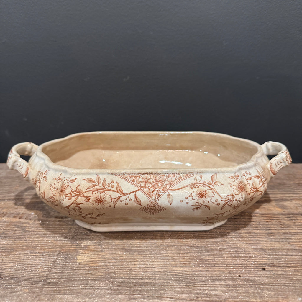 English Brown Transferware Oval Tureen