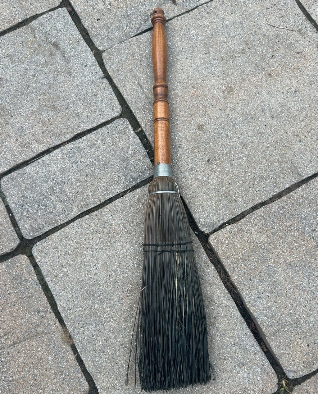 Vintage Hearth Whisk Broom with Turned Wood Handle | English Country Fireplace Brush | 26"