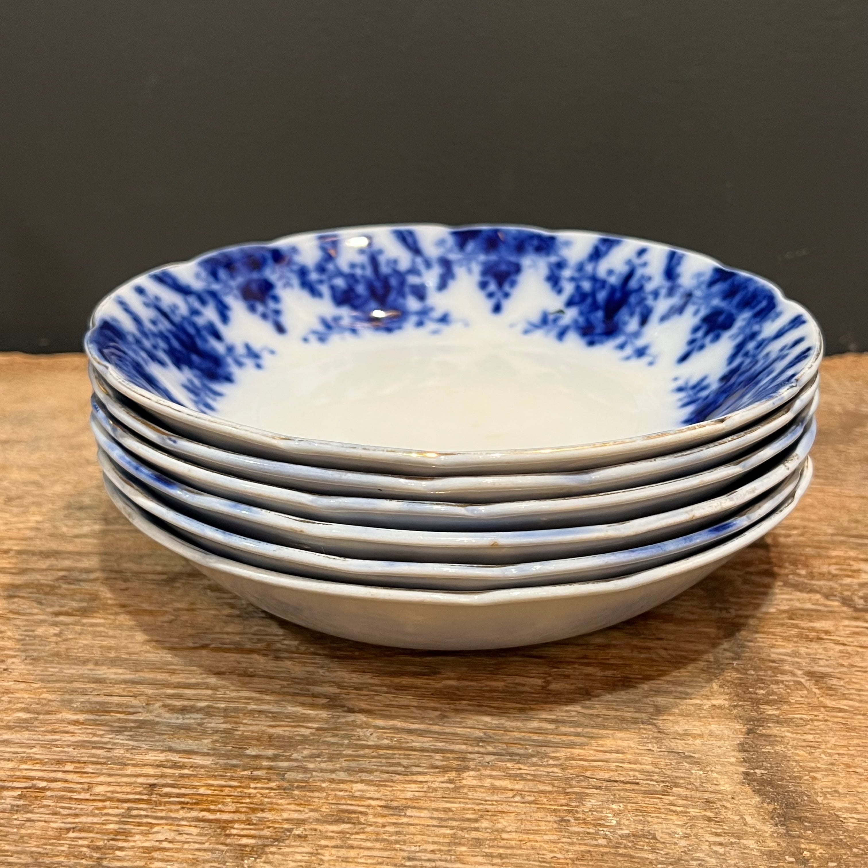 Set of 6 Antique English Flow Blue Bowls