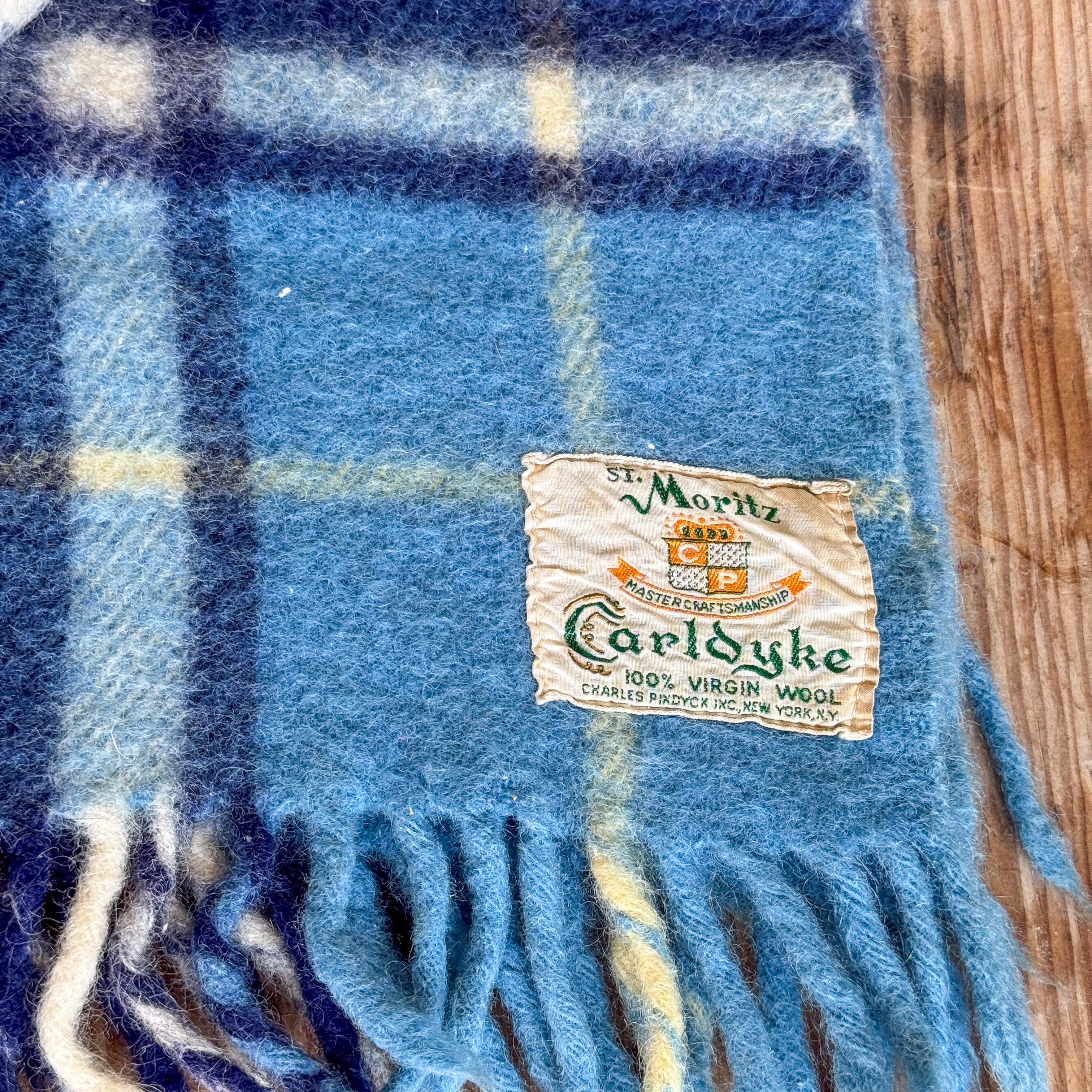 Vintage Blue Plaid Wool Blanket