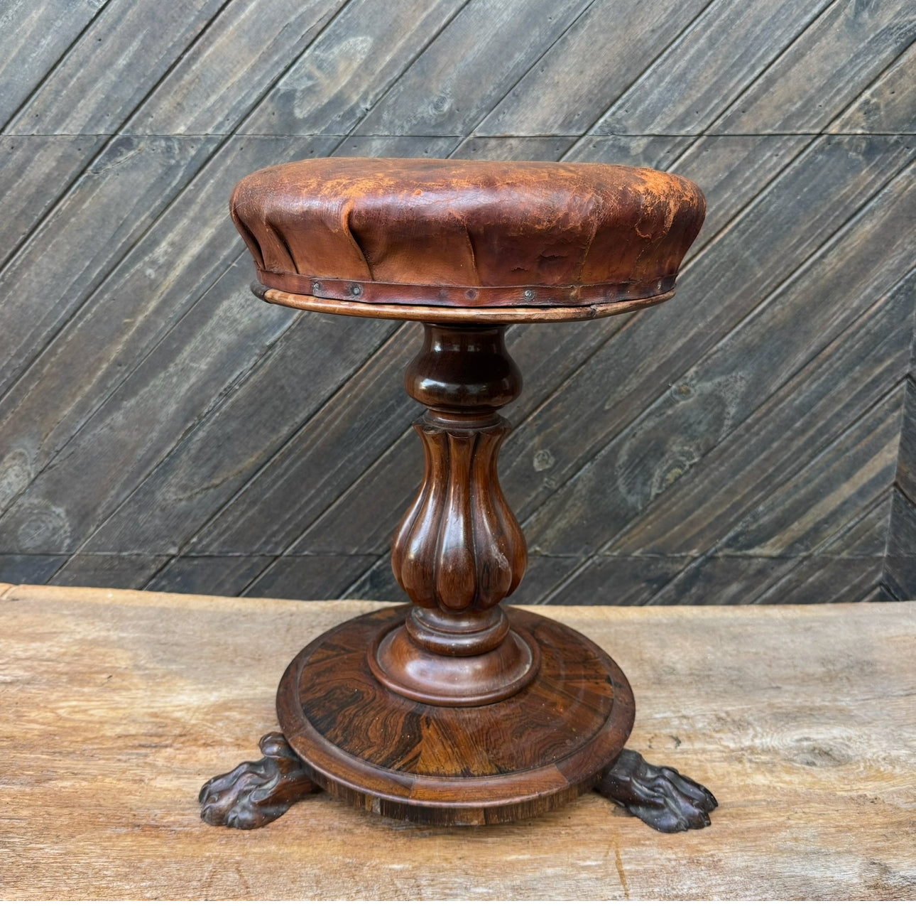 English Leather Stool Claw Feet