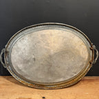 Antique Oval Silver Plate Tray with Beaded Edge