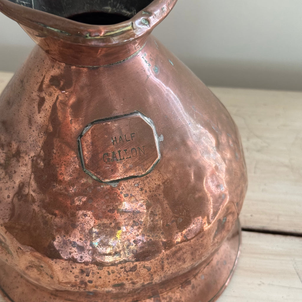 Antique English Copper Half Gallon Jug with Plaque