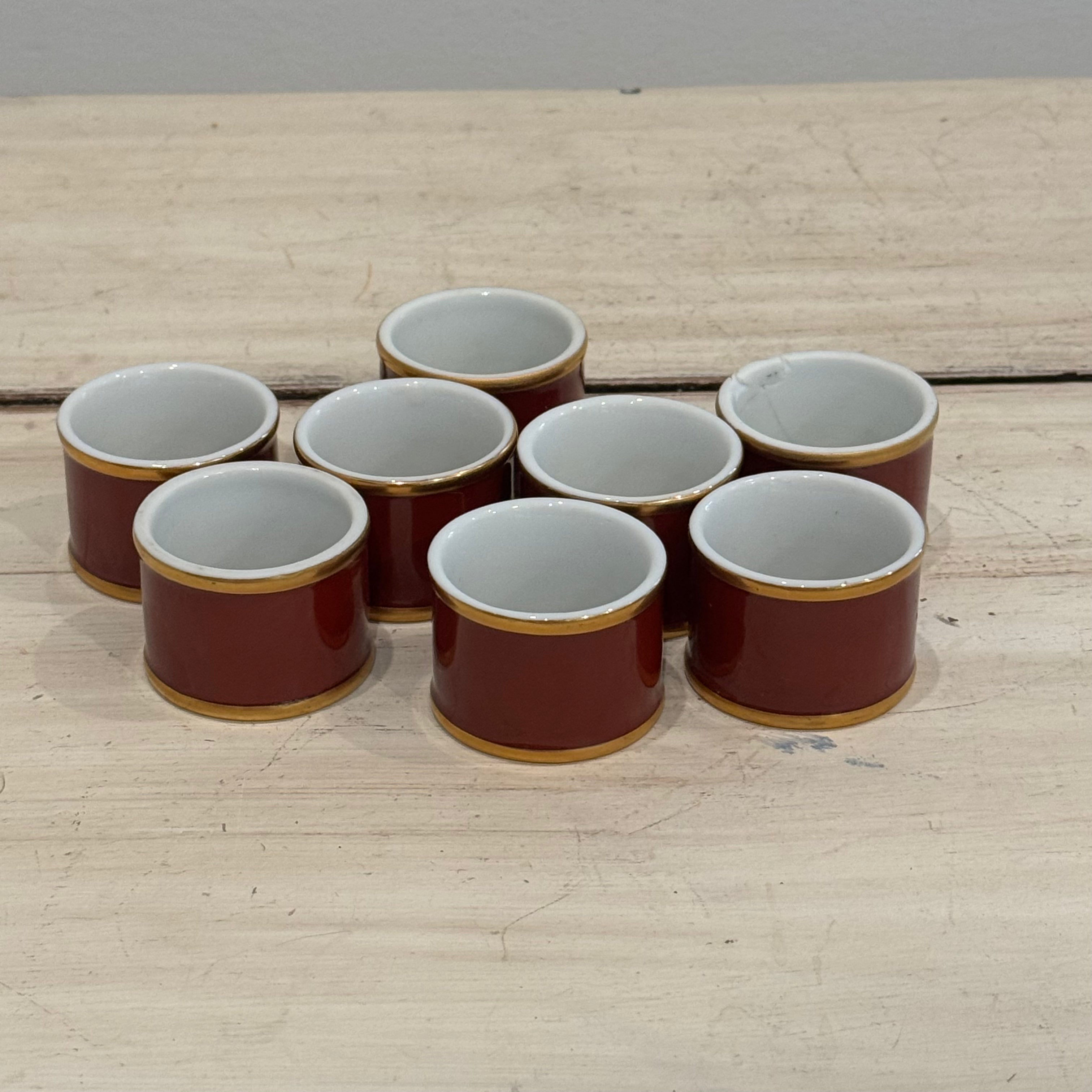 Porcelain Napkin Rings with Gilt Banding, Set of Eight