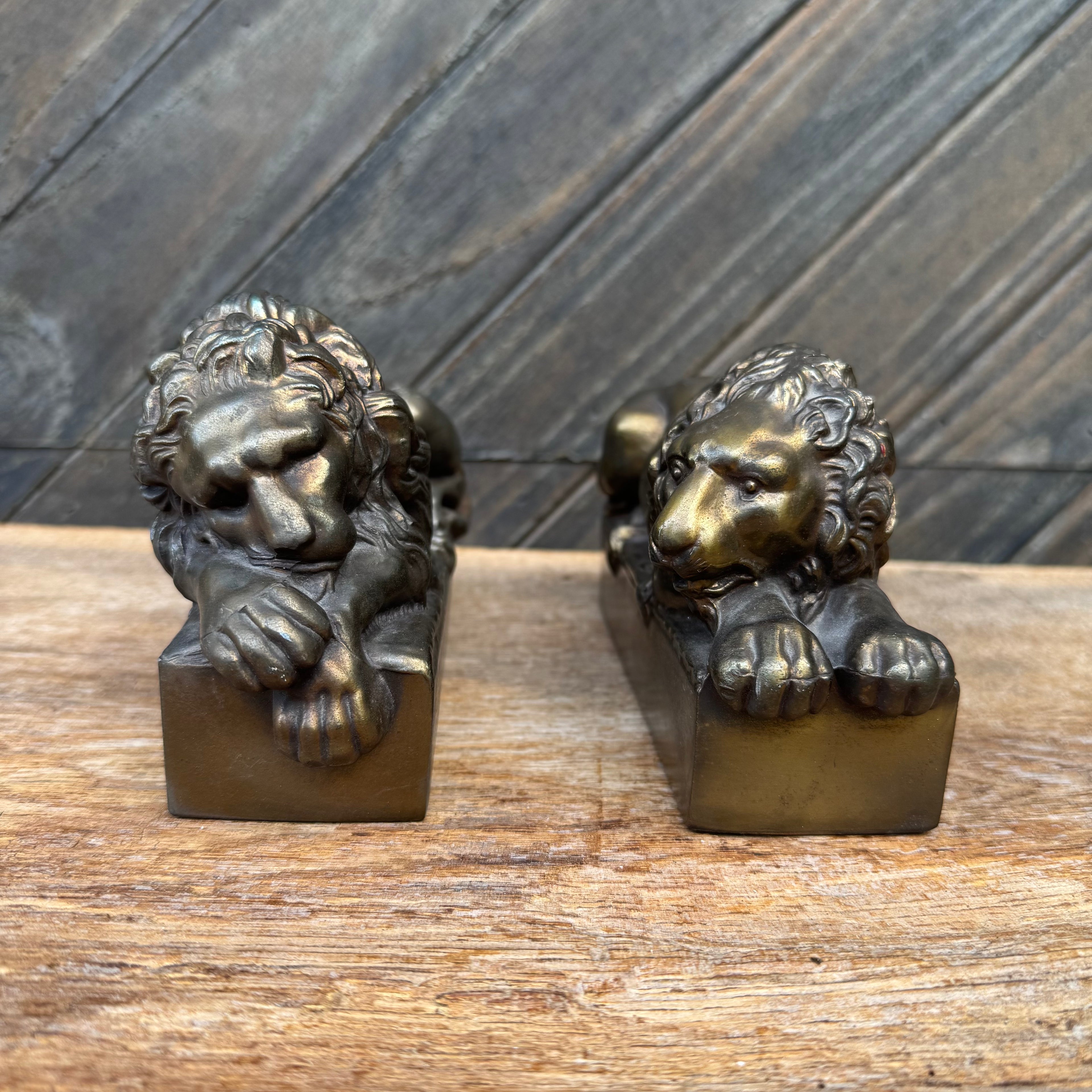 Antique Solid Bronze Canova Lion Bookends