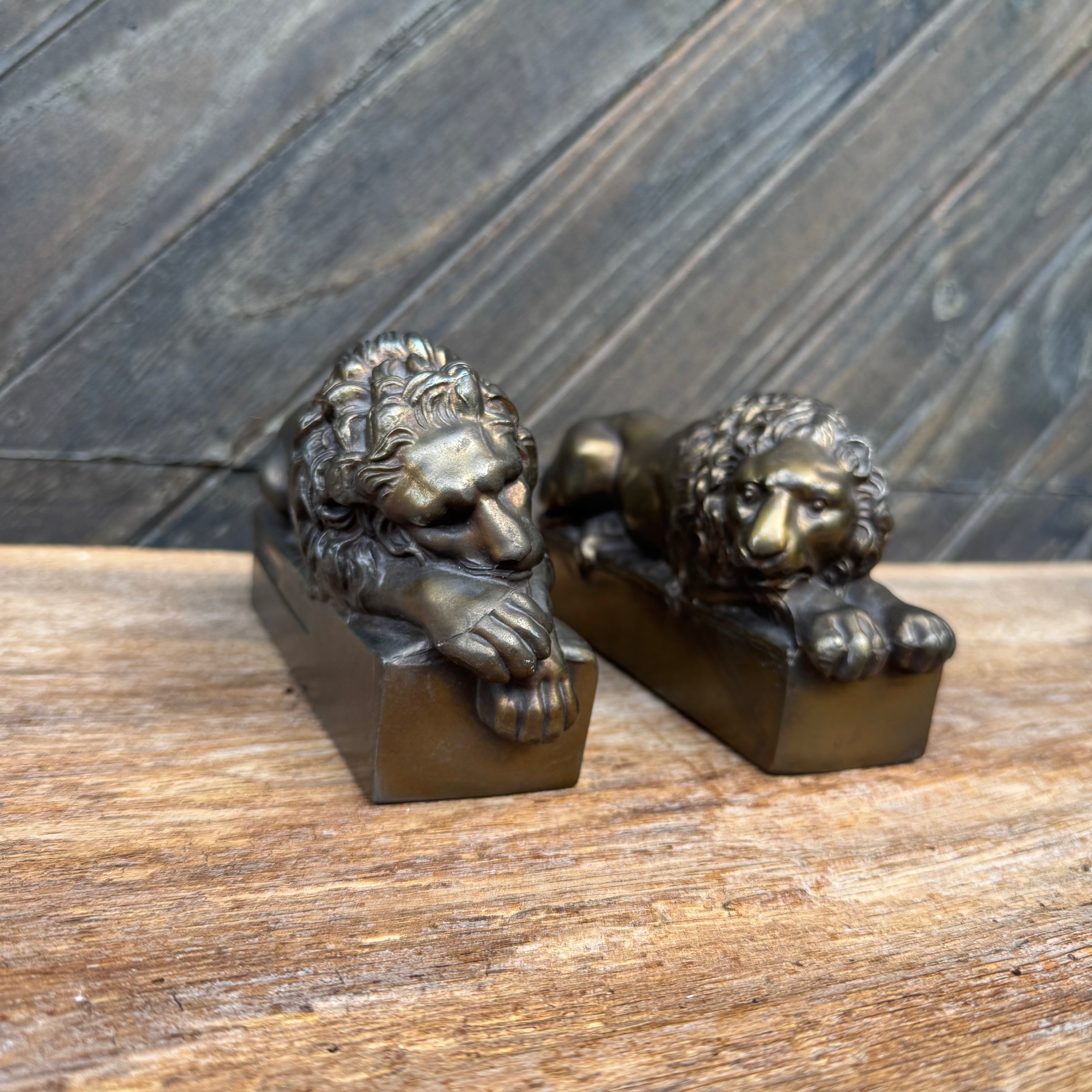 Antique Solid Bronze Canova Lion Bookends