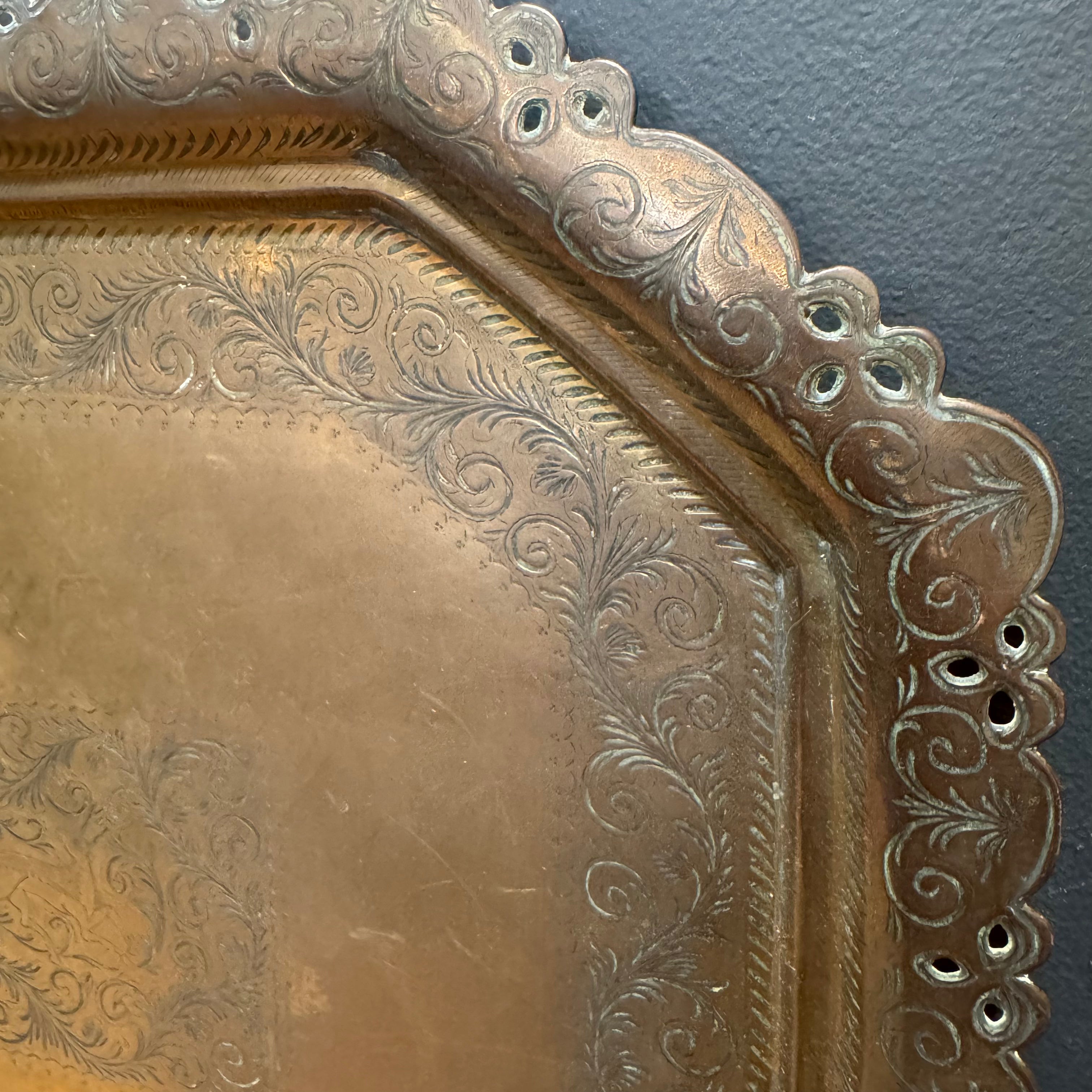 European Brass Gallery Tray with Sporting Scene