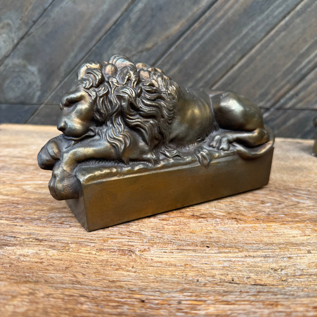 Antique Solid Bronze Canova Lion Bookends