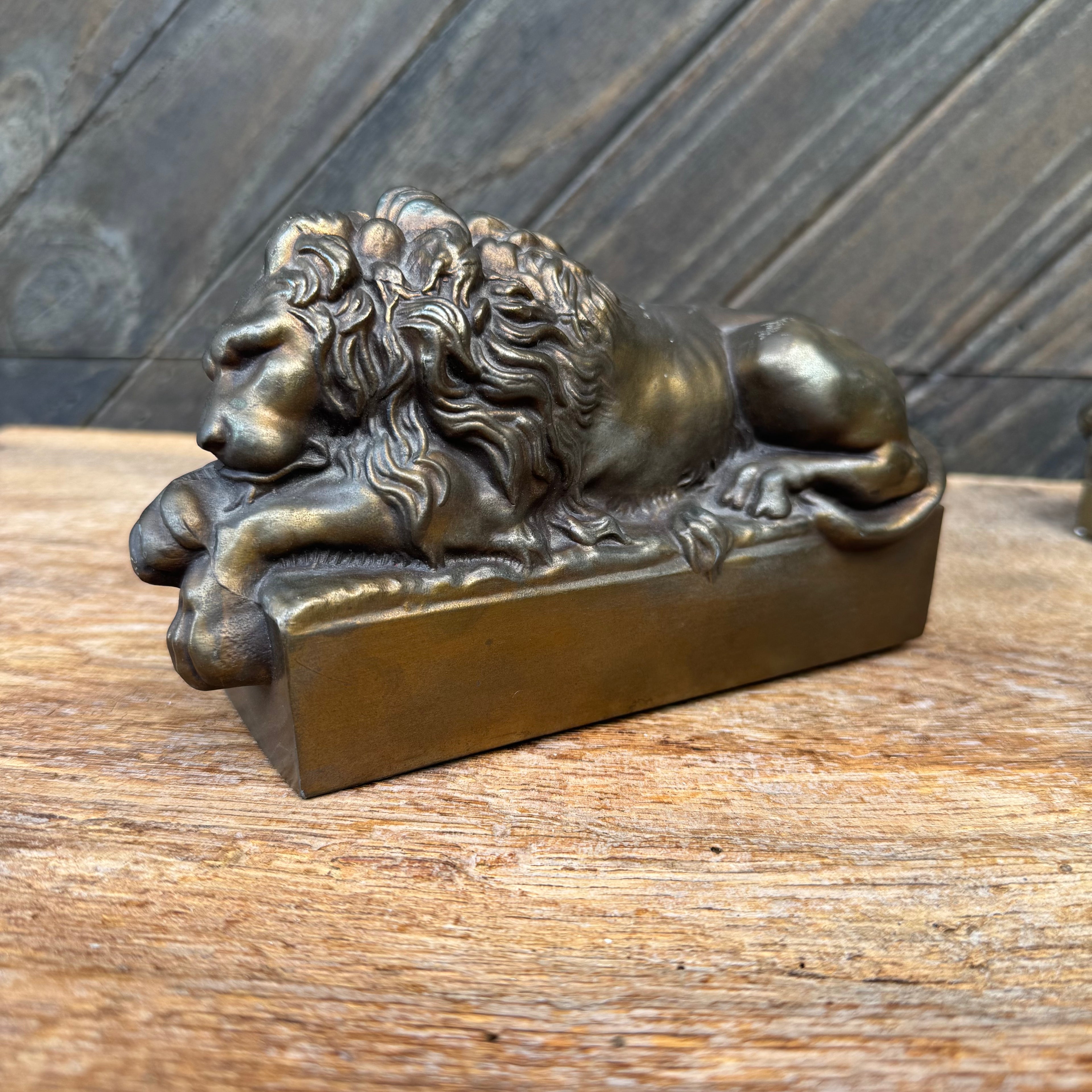 Antique Solid Bronze Canova Lion Bookends