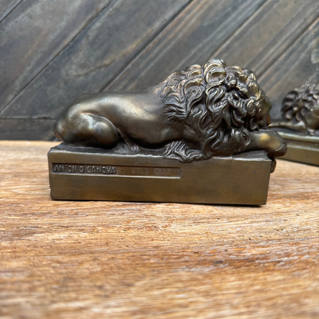 Antique Solid Bronze Canova Lion Bookends