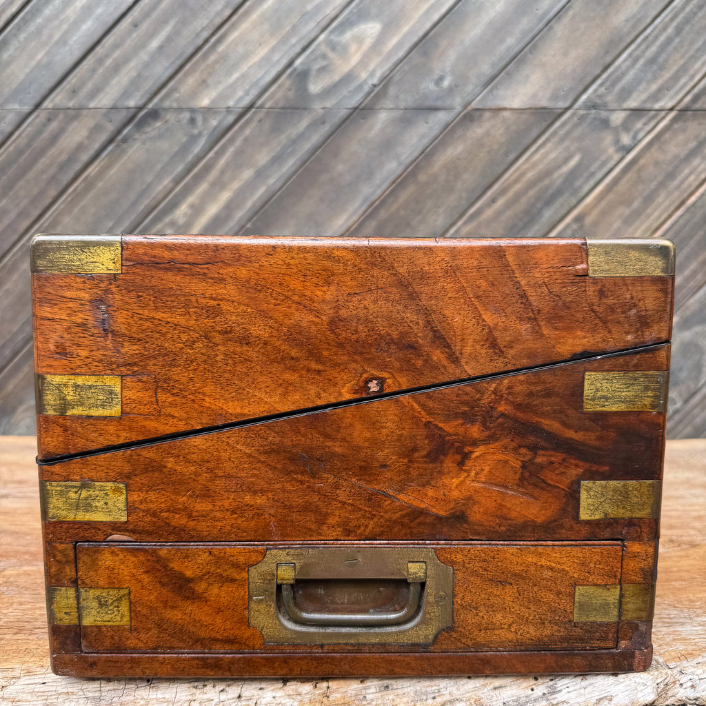 Victorian Burr Walnut English Writing Slope with Brass Mounts & Secret Drawer