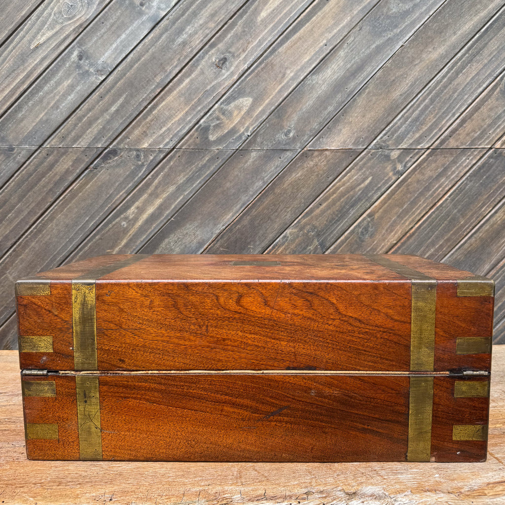Victorian Burr Walnut English Writing Slope with Brass Mounts & Secret Drawer