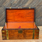 Victorian Burr Walnut English Writing Slope with Brass Mounts & Secret Drawer