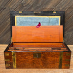 Victorian Burr Walnut English Writing Slope with Brass Mounts & Secret Drawer