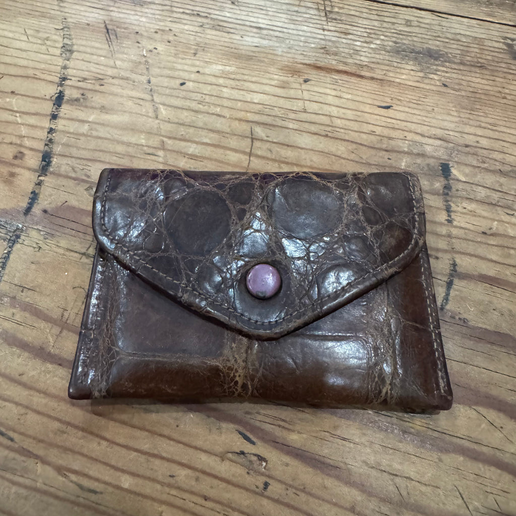 Vintage Crocodile-Embossed Leather Coin Purse