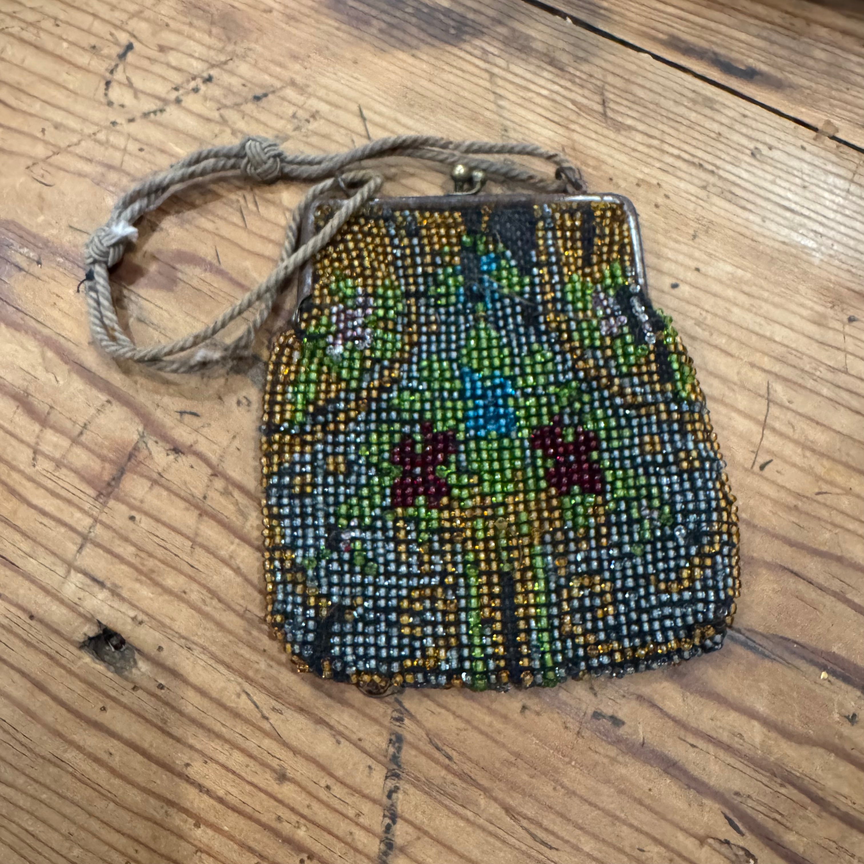 Antique Micro Beaded Floral Purse