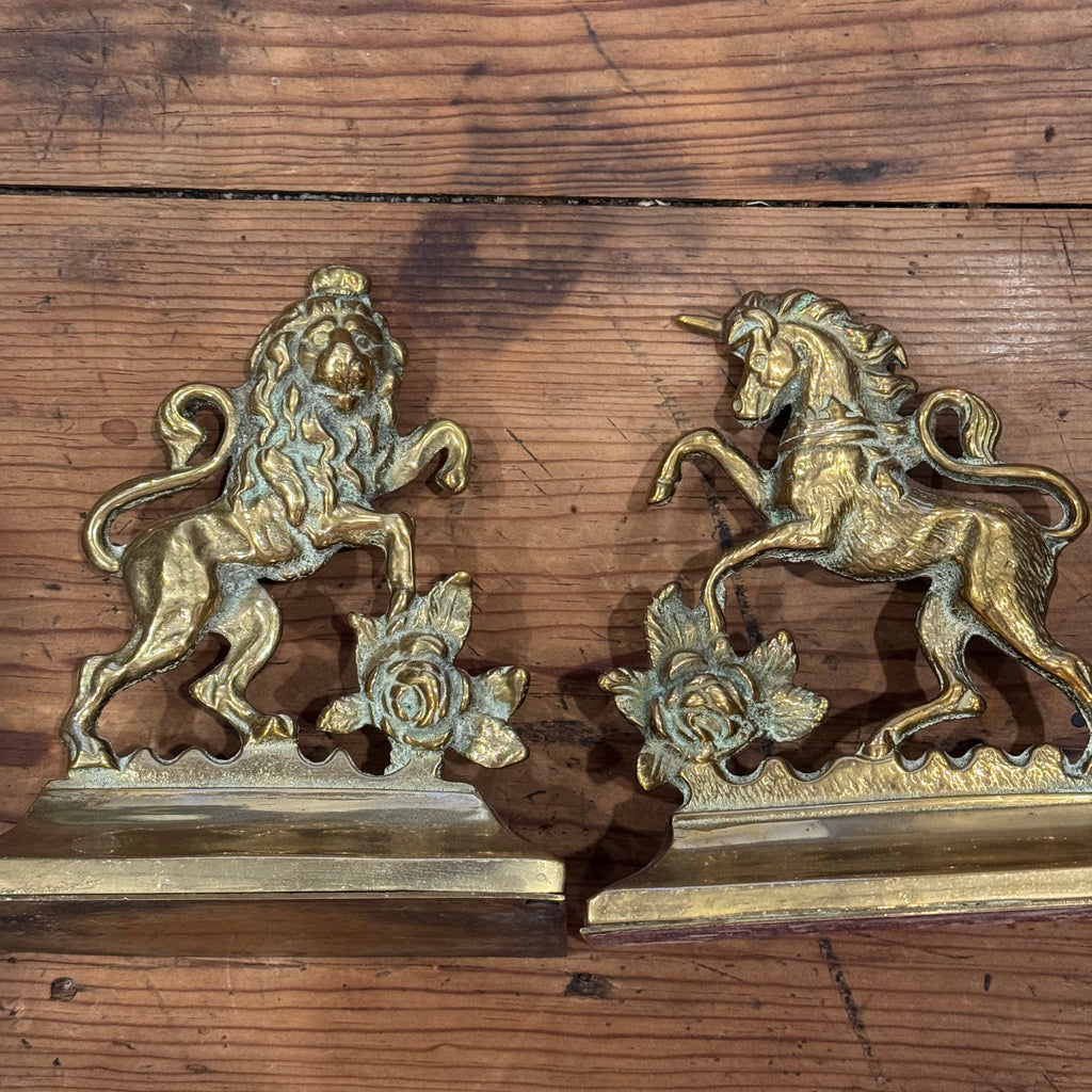 English Heraldic Brass Bookends