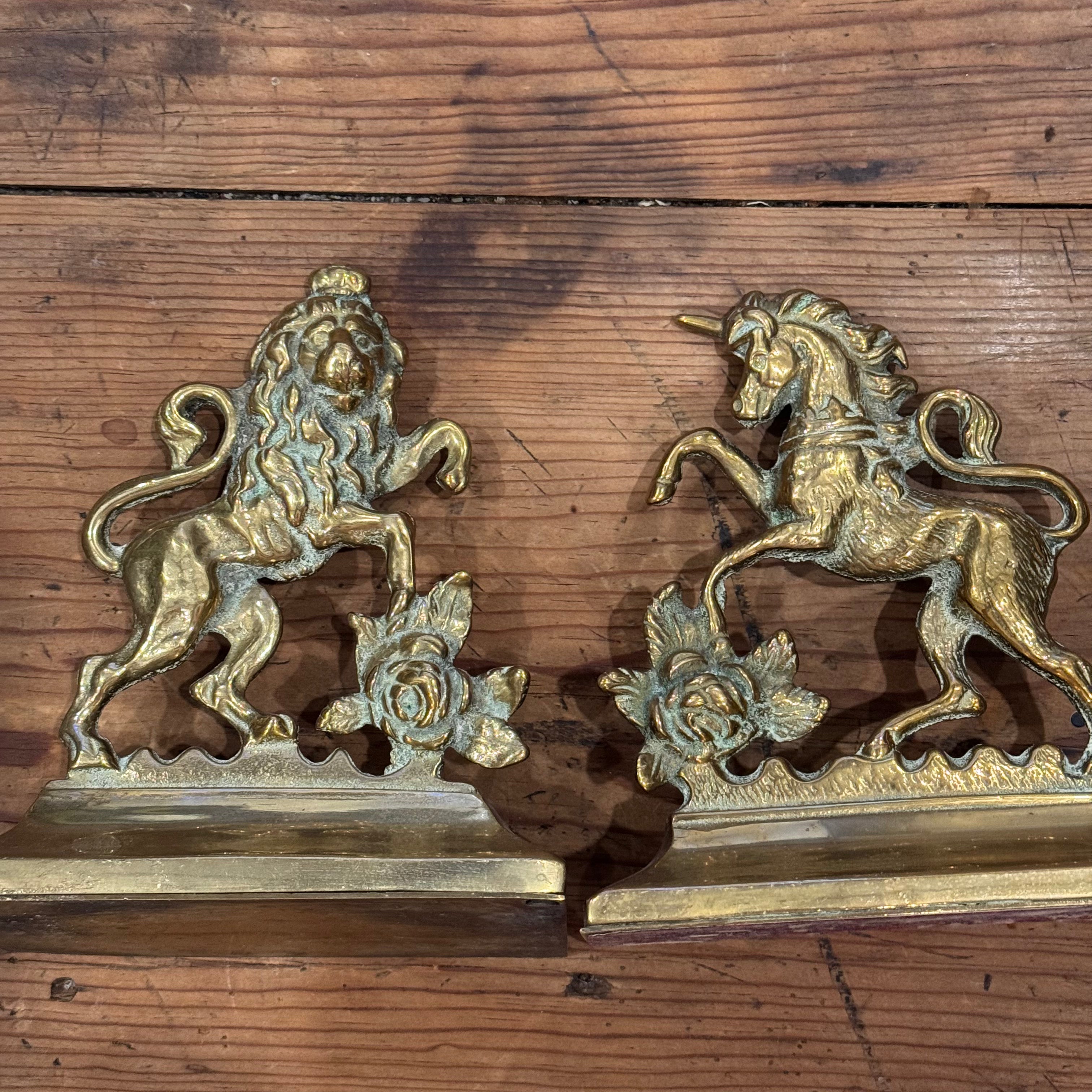 English Heraldic Brass Bookends