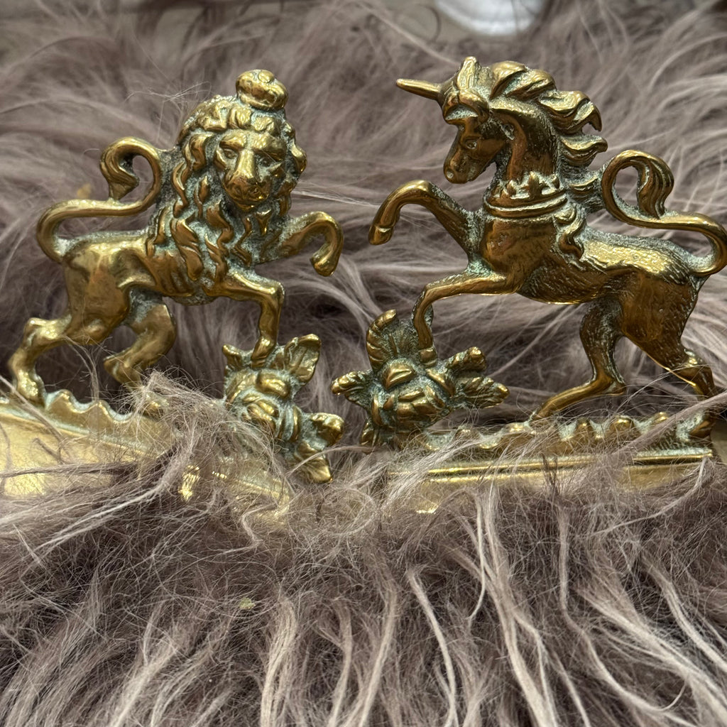 English Heraldic Brass Bookends
