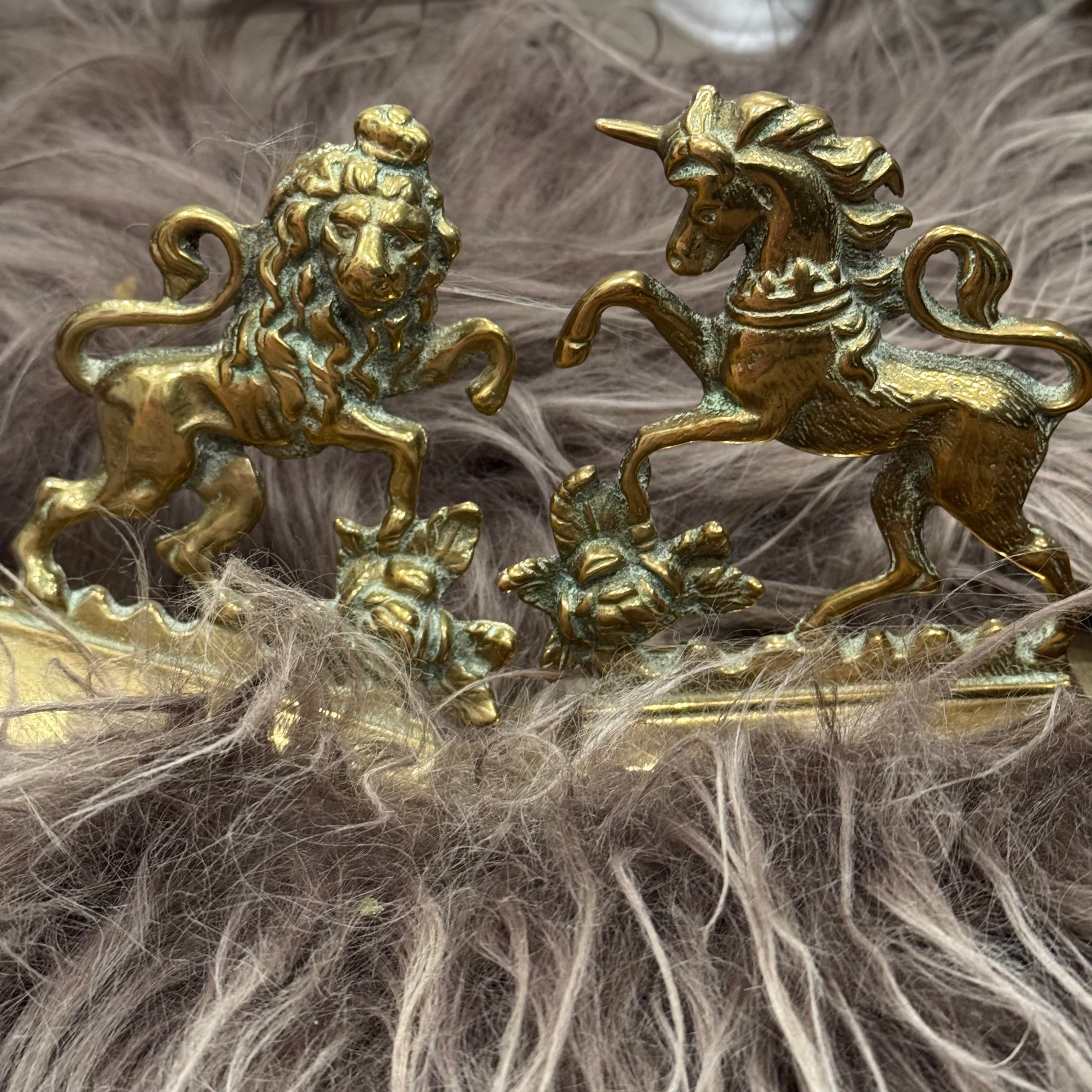 English Heraldic Brass Bookends